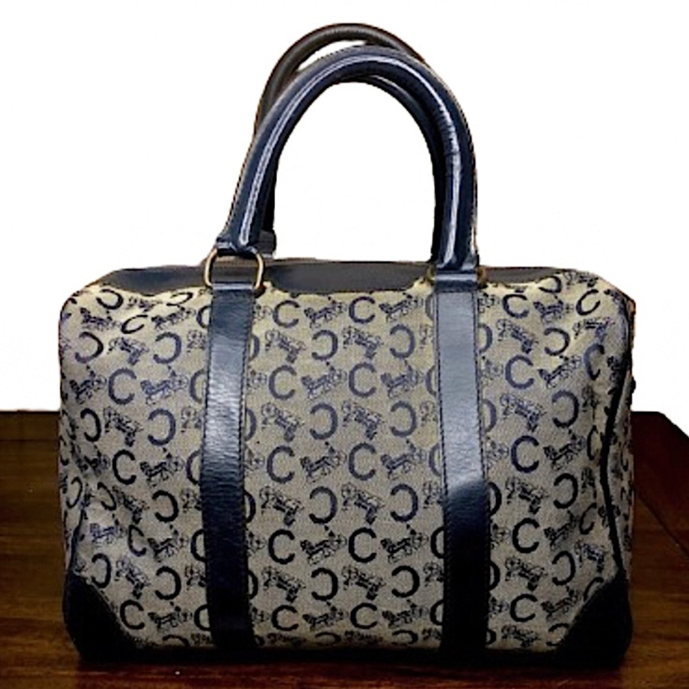 CELINE Navy Blue and Grey Monogram Boston Carry On Overnight Travel Bag 30cm - Picture 3 of 17